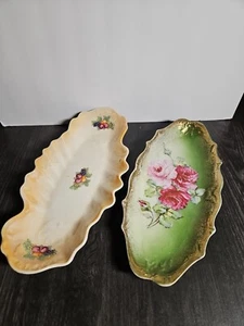 2-Vintage Oval Serving Trays-1 Wellsville China Co. Other is Unmarked - Picture 1 of 14