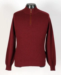 Brunello Cucinelli Cashmere / Leather 1/2 Zip Sweater - Burgundy XL $2250 Retail - Picture 1 of 15