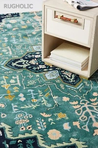 Hand Tufted Woolen Rug ANTHRO MARIBELLE TURQUOISE SILK Carpet for Living Room - Picture 1 of 6