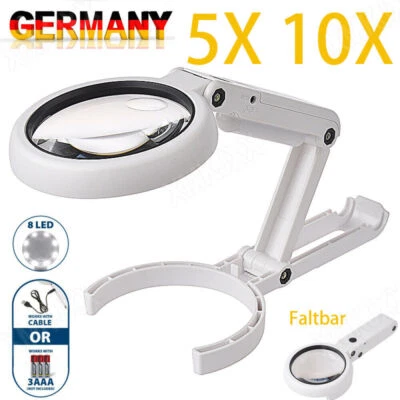 5X 10X Lupe mit 8 LED Licht Desktop Stand Leselupe Vergrößerung Arbeitslupe DHL - Bild 1 von 4