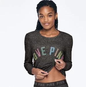 Vs Victorias Secret Pink Cozy Jersey Sleep Shirt Top Pajama Black Rainbow S - Picture 1 of 4