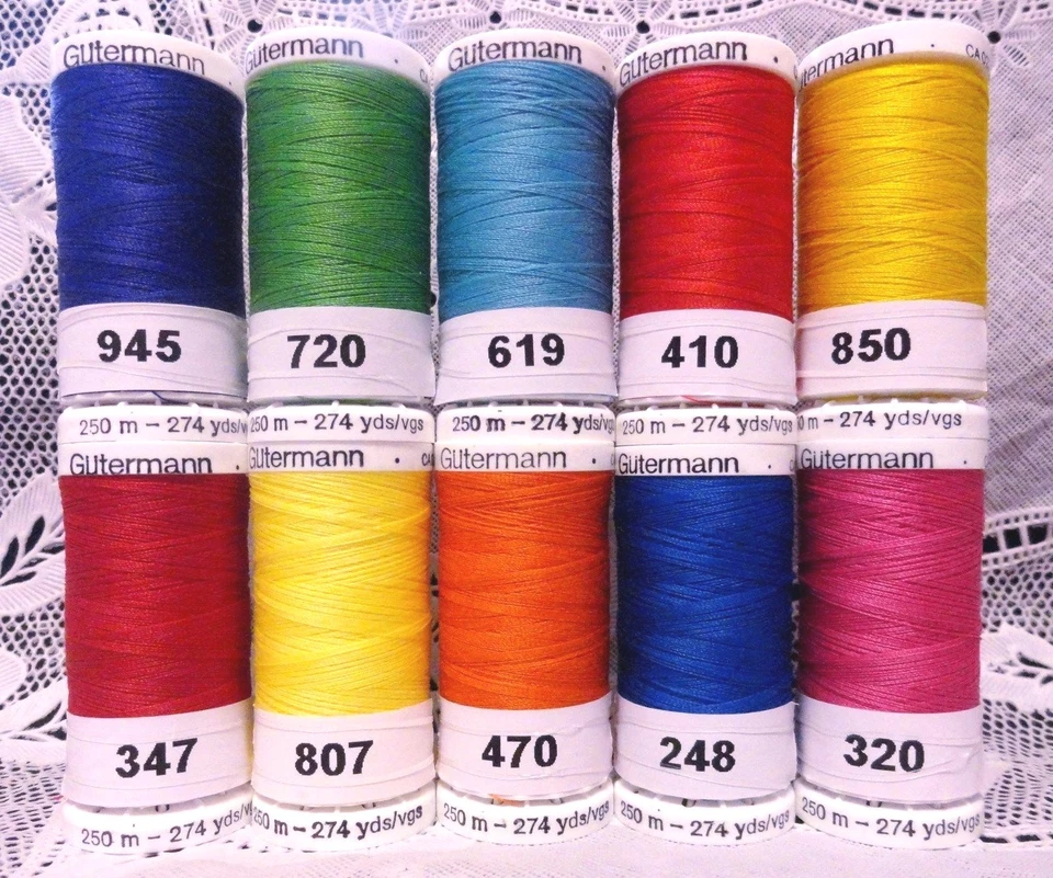 10 NEW 274 yard spools bright colors GUTERMANN 100% polyester sew-all thread    - Image 1 of 1