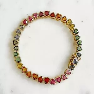 20 ct Lab Created Heart Cut Multicolor Saphir Regenbogen Armband 14K vergoldet - Bild 1 von 9