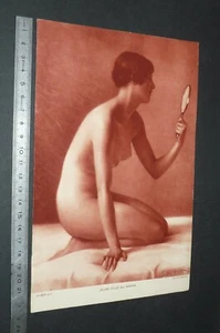 PHOTO IMPRIMEE ANNEES 1930 ART PEINTURE GASTON GUEDY JEUNE FILLE AU MIROIR - Imagen 1 de 1