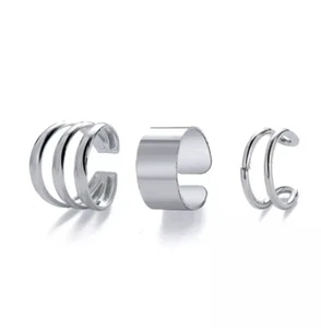 New 3pc Gold Silver Color Metal Ear Cuff Non-Piercing Ear Clips Earrings Jewelry - Picture 1 of 6