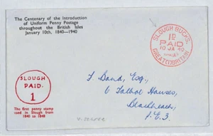GB UPP Uniform Penny Post 1840/1940 10th Jan{FDC Centenary} Berks Slough XE19 - Picture 1 of 8