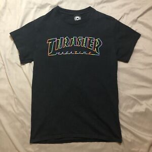 Thrasher Black T-shirt Mens Small Rainbow Text logo