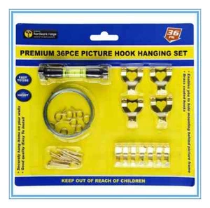 5 PACK 36 PCE PICTURE HOOK HANGING SET w/ SPIRIT LEVEL AND NAILS HOOKS FRAME - Picture 1 of 1