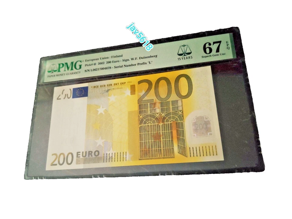 EURO 200 BANKNOTE PMG 67 🇪🇺 NOTE W.DUISENBERG FINLAND 2002 "L" VERY RARE MONEY - Image 1 of 4