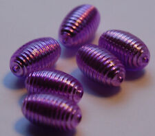 Vibrant Metallic Purple Smooth Ribbed Vintage Barrel Beads (6) bds781G