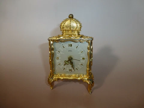 Rare Vintage German Wind Up Alarm Clock Gold Gilt Mantel Case  (Watch The Video) Cover