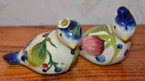 Blue Sky 2004 Boy & Girl Birds Salt & Pepper Shakers Signed J. McCall, floral - Picture 1 of 6