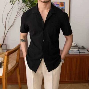 Small V-neck Shirt Pu Handsome Casual Top for Men Slim Fit Polyester Cardigan in - Picture 1 of 19