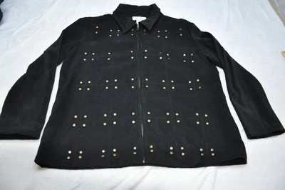 Susan Graver Jacket Womens Large Black Studded Faux Suede Zip Up Lined New QVC - Image 1 of 4