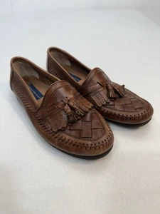 Mens Giorgio Brutini tassel weave leather shoes  Sz 10 1/2 Naples  Brown Leather - Picture 1 of 12