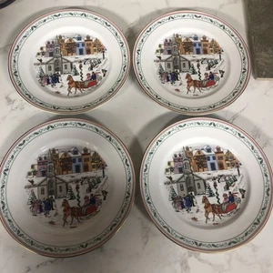 (4) Royal Worcester Porcelain "Village Christmas",  8.25" Salad Plate, England - Picture 1 of 10