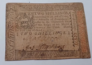 Colonial Currency Pennsylvania October 1, 1773 Two ( 2) Shillings JRPM - Picture 1 of 4