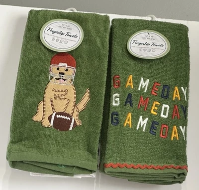 4 Шт набор вышитый осени футбол игры день зеленый ванна кончик пальца полотенца новый! - Изображение 1 из 2
