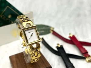 Pulsera de reloj dorada GUCCI 1800L / Correa roja negra opcional / Envío en 1 día JP - Imagen 1 de 37