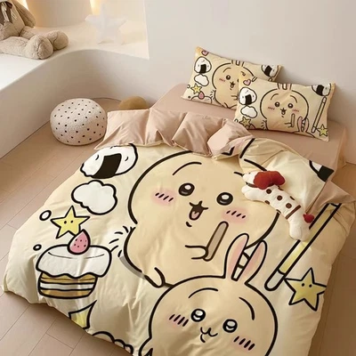 Chiikawa Usagi Hachiware Cotton Sheet Pillowcase Duvet Covers Bedding Set 3/4pcs - Image 1 of 4