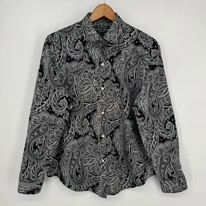Camisa Lauren Ralph Lauren para mujer XL negra cachemira sin planchar abotonada - Imagen 1 de 6