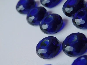 5 Pcs Large Hole Hydro Deep Blue Quartz Faceted Roundel European Beads 8x14mm - Picture 1 of 7