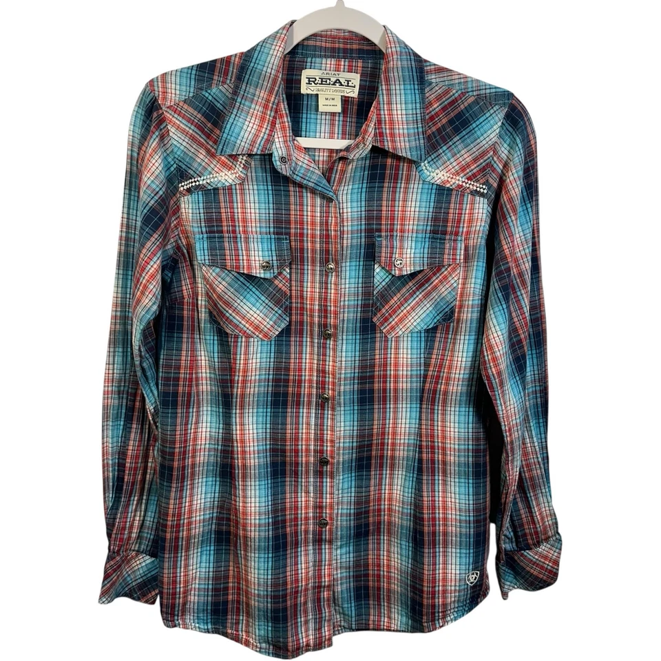 Ariat Buffalo Button Plaid Western Shirt Womens SZ M Cowgirl Ranch Rodeo Top - Imagem 1 de 4