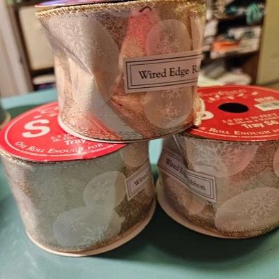 3 Rolls Christmas Ribbon 2.5 in x 30 feet, Gold with Bulbs - Image 1 of 2