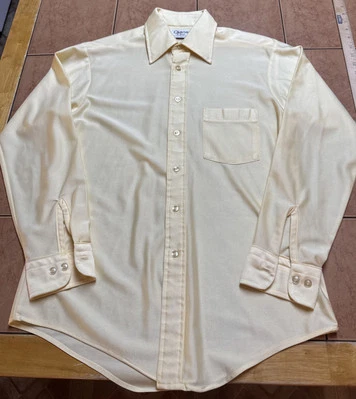 Vtg 60s 70s Yellow Disco Shirt Qiana DuPont Nylon Mod Mens Sz 15.5 32/33 Dagger - Image 1 of 4