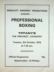 Programa de boxeo vintage 1976 Bobby Arthur v Jim Moore Huckfield Simpkin Coventr - Imagen 1 de 3