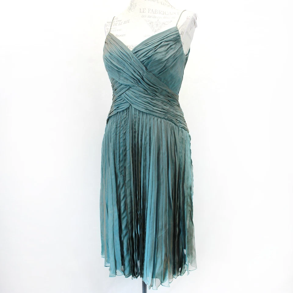 Carmen Marc Valvo 100% шелк Y2K Babydoll шалфей зеленый фея вечернее платье размер 6 - Изображение 1 из 4