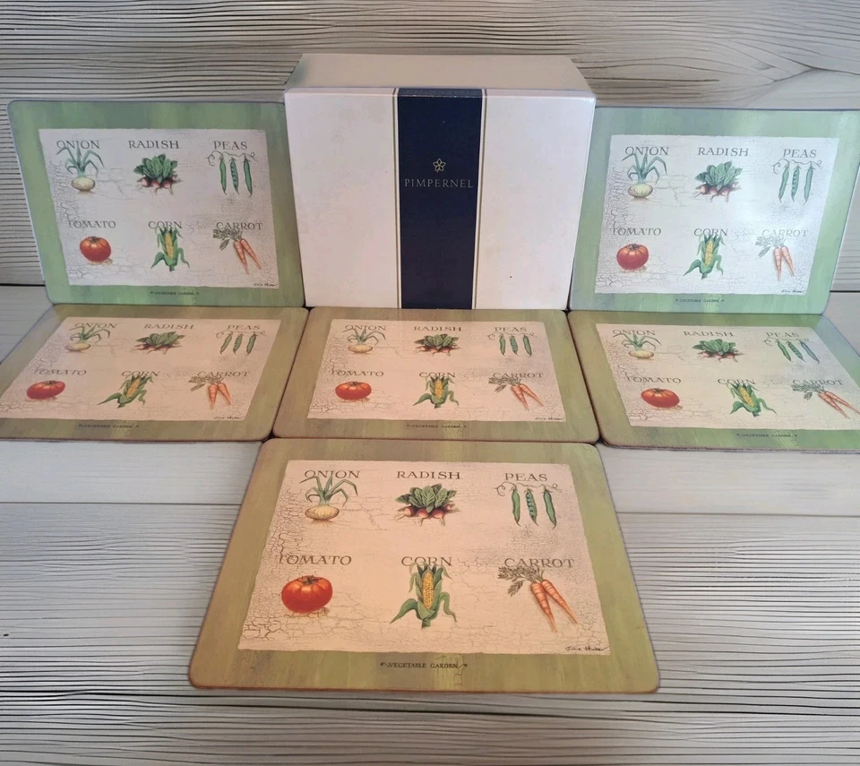 Vintage Pimpernel "Vegetable Garden " Set Of 6 Green Placemats Tablemats Boxed - Image 1 of 4
