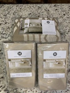Hotel Collection Dimensions Champagne Queen Duvet Cover+2Stand.Shams+Dec Pillow - Picture 1 of 12