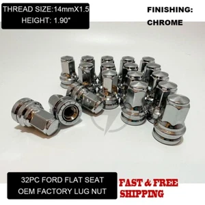 32pc Fit F250 F350 Super Duty Ford OEM Factory Chrome 14x1.5 Flat Seat Lug Nut - Picture 1 of 5