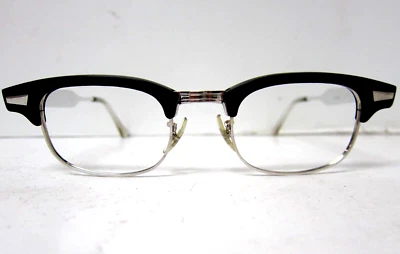 Винтажные очки Whitney 1950-е 1/10 12k GF 46-20 новые из старых запасов атласные черные/хромированные США - Изображение 1 из 4