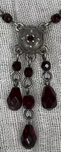 Vintage 90er Y2k Lariat Y Choker Halskette Weinrot Strass & Perlen Zinn - Bild 1 von 6