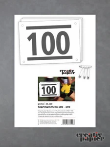 pretex 30.120 Startnummern Nummernkreis 100 - 199 vorgedruckt 100 Blatt + Nadeln - Bild 1 von 1