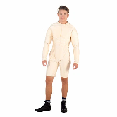 Adulto Hombre Gimnasio Body Builder Superhéroe Blanco Traje Muscular Vestido Elegante Disfraz Foto 1 de 4