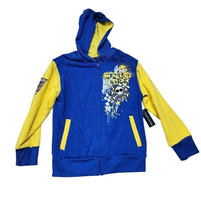NEW Faded Glory Zip-Up Sweatshirt Punk Rock Blue & Yellow Hoodie Boys M (8) - Image 1 of 4