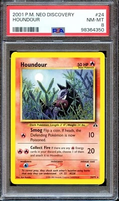 PSA 8 Houndour Neo Discovery 24/75 Unlimited Pokemon Card Non Holo MINT - Image 1 of 2