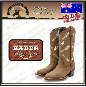 Western Boots Genuine Leather Kader Womens Cowgirl Kookaburra Round Toe Aussie - Picture 1 of 5