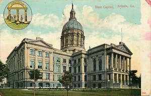 Postal State Capitol Building Atlanta Georgia Crest 1907 Hanover PA Cancelar - Imagen 1 de 2