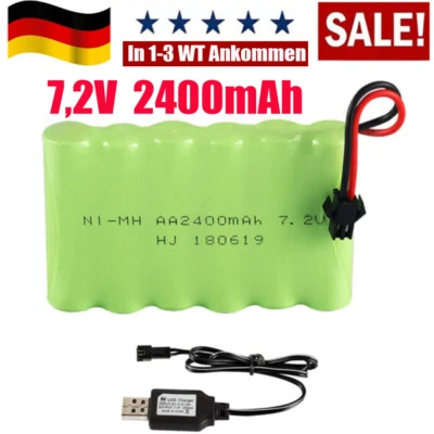 7,2V 2400mAh Ni-MH AA Akku SM-2P 2Pin Stecker mit USB Ladegerät für RC Auto Boot - Bild 1 von 4