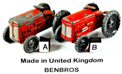 Modelo de tractor agrícola vintage Benbros Diecast MF/FORD en color naranja hecho en Reino Unido Foto 1 de 4