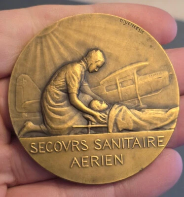Xrare Art Deco Bronze Medal Aviation - Sanitary Rescue Aerien Dijon by Yencesse - Image 1 of 4