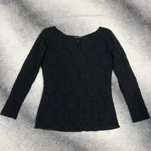 Vintage 90s Black Floral Mesh Long Sleeve Medium - Picture 1 of 7