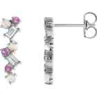 Ethiopian Opal, Pink Sapphire &amp; 1/10 CTW Diamond Scattered Earrings In Platinum