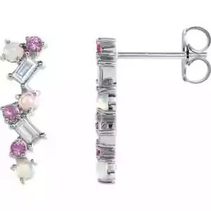 Ethiopian Opal, Pink Sapphire & 1/10 CTW Diamond Earrings In 14K White Gold - Picture 1 of 2