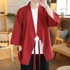 Plus Size Loose Japanese Street Dress Kimono Men's Solid 3/4 Sleeve Summer