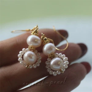 PERFECT AAA  AKOYA white PEARL EARRINGS 14K GOLD - Picture 1 of 3
